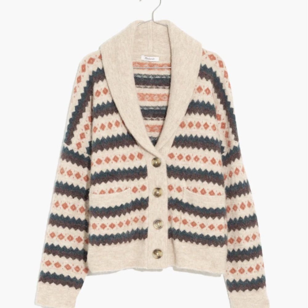 Madewell Multicolor Button-Up Harland Fair Isle Cardigan Alpaca Wool Sweater